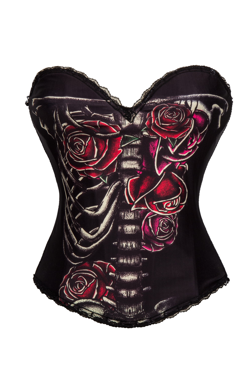 F66367 Rock Skull and Rose Steampunk Fashion Overbust Bustier Corset